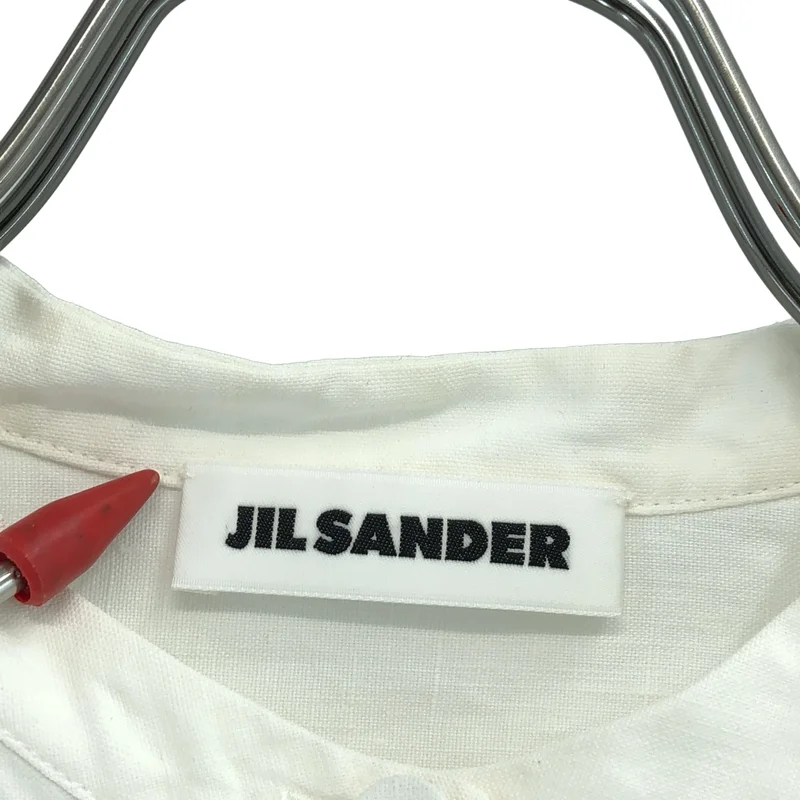 JIL SANDER / ジルサンダー | リネン ギャザースリーブ バンドカラーシャツ | 32 | レディース
