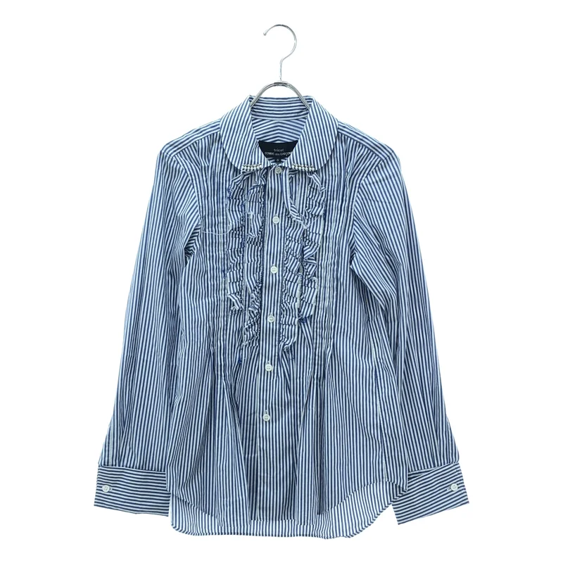 tricot COMME des GARCONS / トリココムデギャルソン | 2005SS | ストライプ ビジュー装飾 フリル 丸襟 シャツ ブラウス | S | レディース