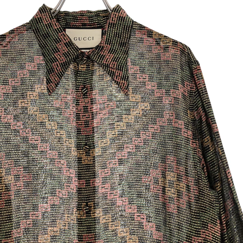 GUCCI / グッチ | シルク ラメミックス 総柄シャツ | 38 | メンズ