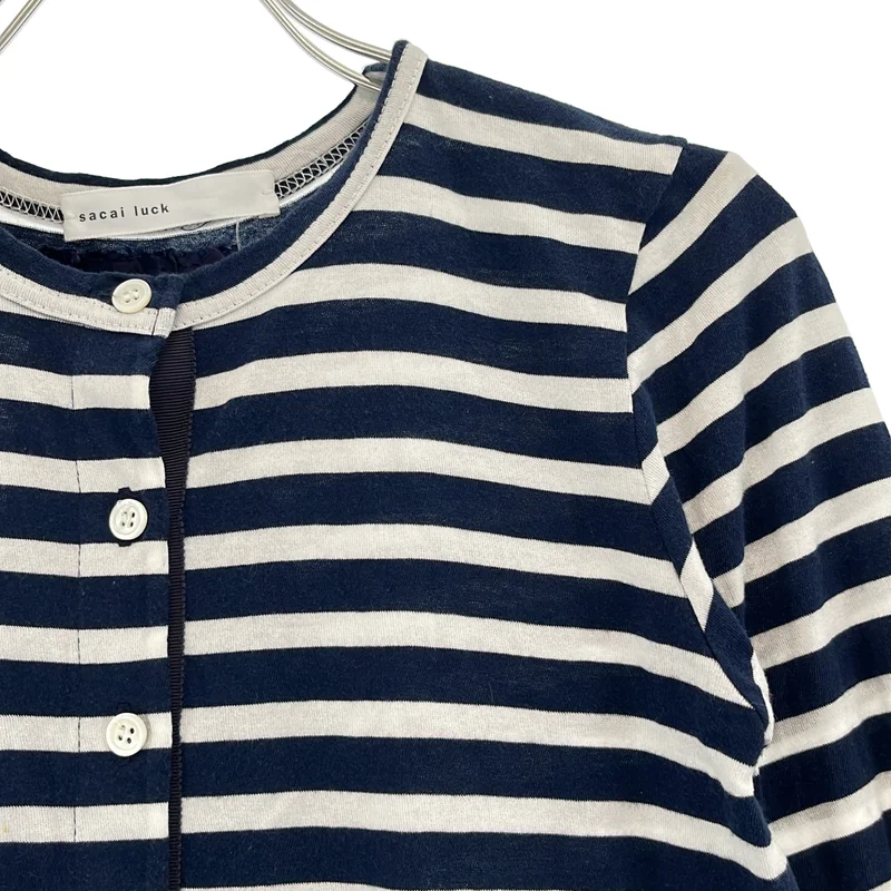 sacai luck / サカイラック | コットン ボーダー クルーネックカーディガン | 1 | レディース