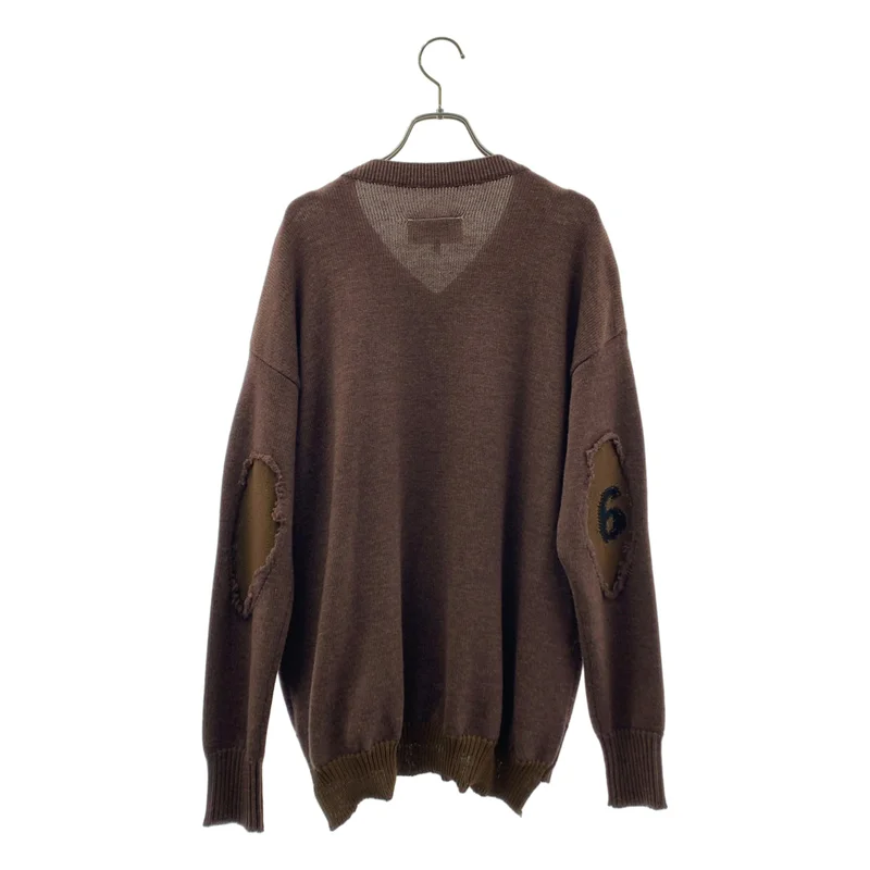 MM6 Maison Margiela / エムエムシックスメゾンマルジェラ | 2022AW | ダメージ加工 エルボーパッチ Vネック ニット | S | メンズ