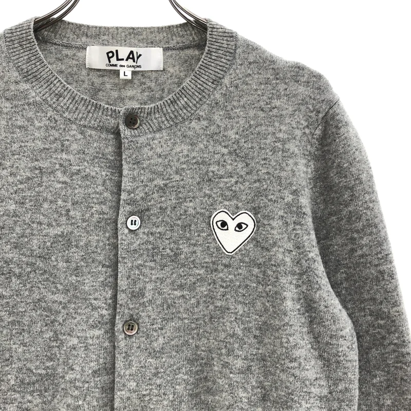 PLAY COMME des GARCONS / プレイコムデギャルソン | AD2018/6 | ウール ホワイトハート クルーネックカーディガン | L | メンズ