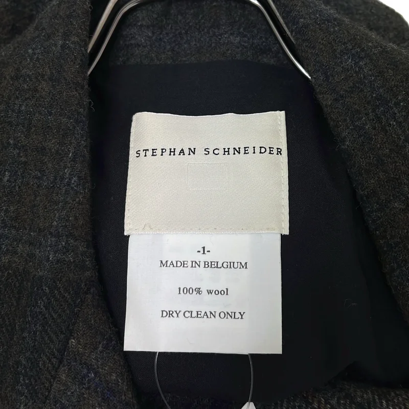 STEPHAN SCHNEIDER / ステファンシュナイダー | ウール 切替 チェック ロングコート | 1 | メンズ