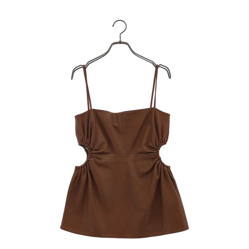 Rokh / ロック | BROWN LEATHER BUSTIER トップス | 36 | レディース