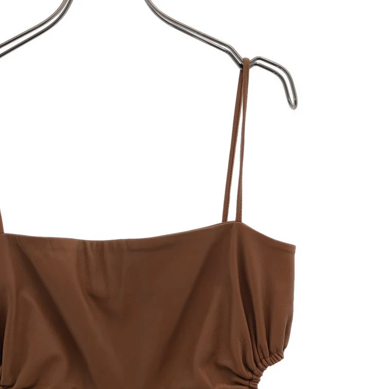 Rokh / ロック | BROWN LEATHER BUSTIER トップス | 36 | レディース