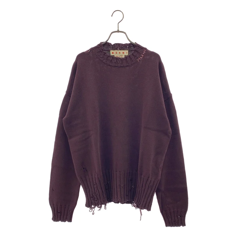 【新品】  MARNI / マルニ | ツイスト ダメージ加工 クルーネック セーター | 48 | DARK RAISIN / ダークレーズン | メンズ MARNI / マルニ | ツイスト ダメージ加工 クルーネック セーター | 48