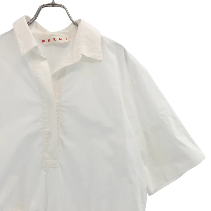 MARNI / マルニ | コットン ヘンリーネック 半袖ギャザーブラウス | 38 | レディース