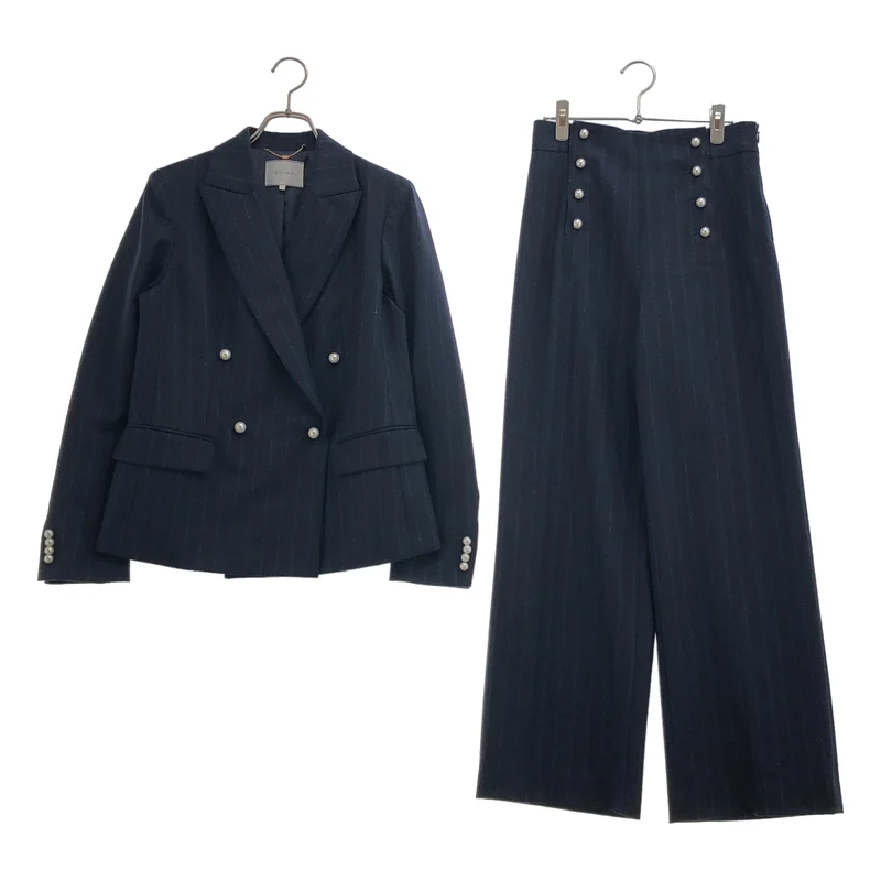 BEIGE， / ベイジ | セットアップ / ウール カシミヤ ストライプ パールボタン ダブルブレスト テーラードジャケット / ワイドスラックス | 2 | レディース