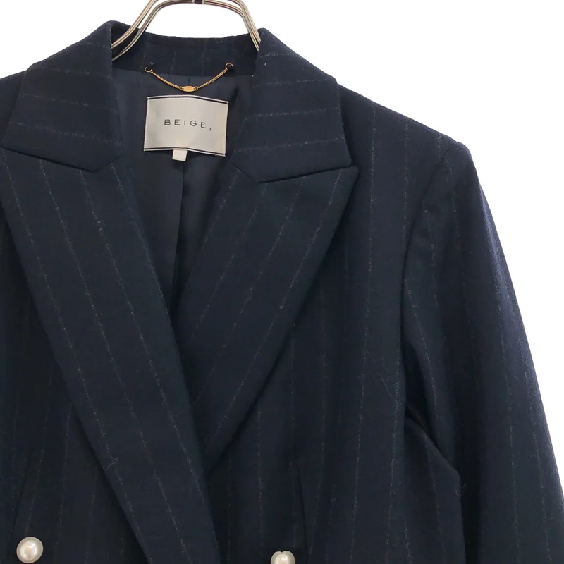BEIGE， / ベイジ | セットアップ / ウール カシミヤ ストライプ パールボタン ダブルブレスト テーラードジャケット / ワイドスラックス | 2 | レディース