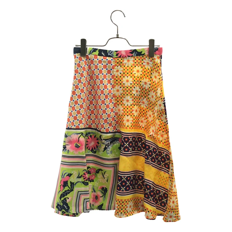 tricot COMME des GARCONS / トリココムデギャルソン | 2001 | レーヨン シルク 異素材 切替 スカーフ パッチ サイドジップ スカート | M | レディース