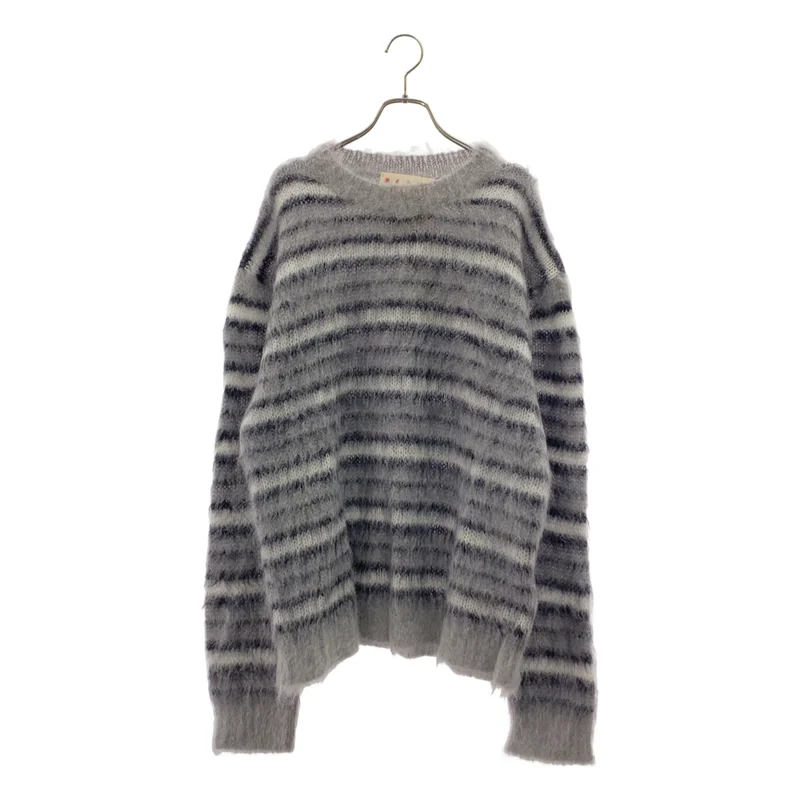 【新品】  MARNI / マルニ | ボーダー モヘア プルオーバー ニット | 48 | ANTIQUE SILVER / シルバーグレー | メンズ MARNI / マルニ | ボーダー モヘア プルオーバー ニット | 48 | メンズ