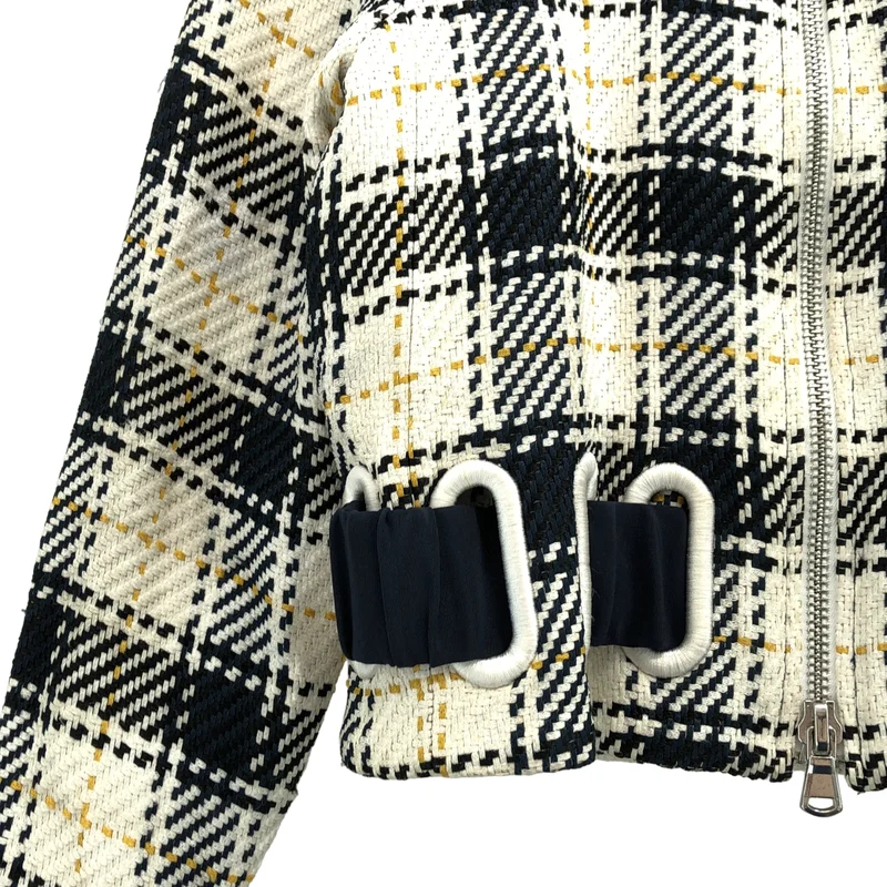 3.1 Phillip Lim / スリーワンフィリップリム | リネン混 チェック ベルテッドブルゾン | 0 | レディース