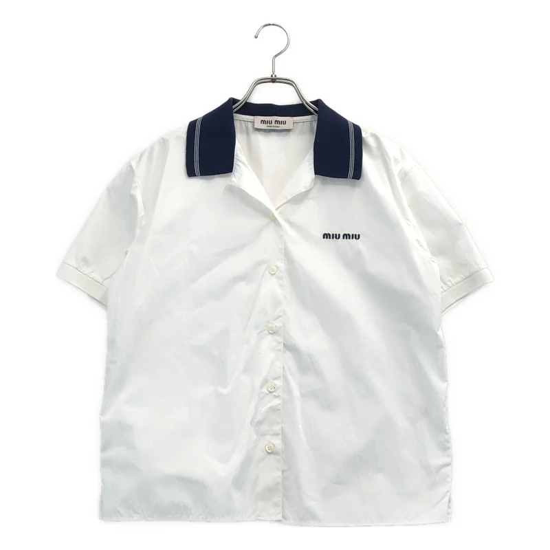 miu miu / ミュウミュウ | 2024SS | コットン ロゴ刺しゅう オープンカラー 半袖シャツ | 38 | レディース