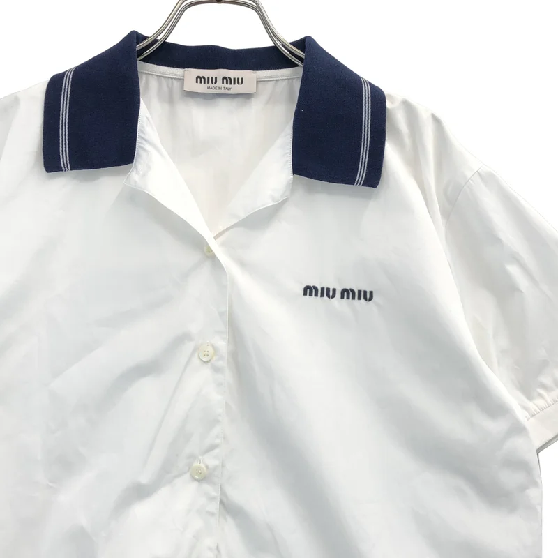 miu miu / ミュウミュウ | 2024SS | コットン ロゴ刺しゅう オープンカラー 半袖シャツ | 38 | レディース