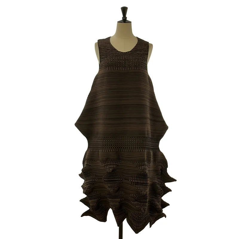 ISSEY MIYAKE / イッセイミヤケ | 2023s | LINKAGE 3Dスチーム ノースリーブ ボーダーニットワンピース | 2 | レディース