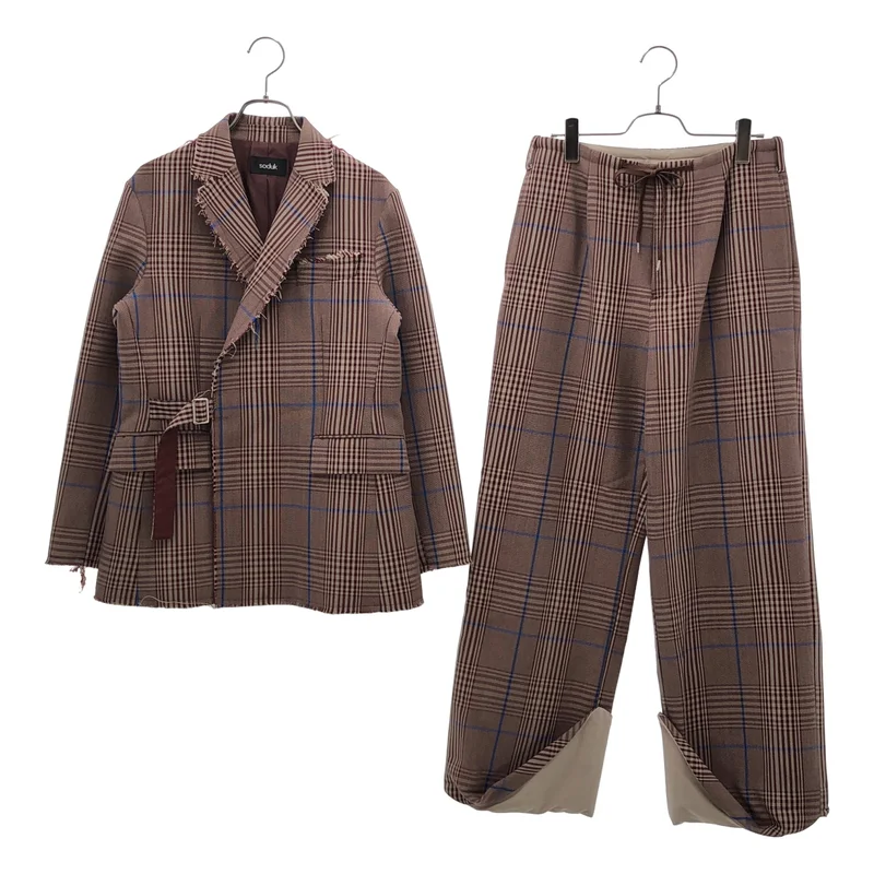 soduk / スドーク | collection003 / セットアップ / fringe finition jacket / ウール チェック フリンジ フィニシオンジャケット / cuff trousers / カフトラウザーズ パンツ |