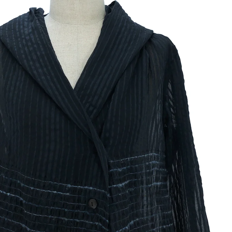HaaT ISSEY MIYAKE / ハートイッセイミヤケ | コットン シルク ウール混 フーデッド シアーカーディガン | 3 | レディース
