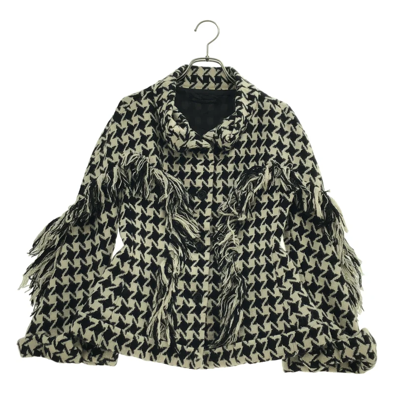Yohji Yamamoto FEMME / ヨウジヤマモトファム | 2003AW | ウール 千鳥格子 フリンジ ジャケット | 1 | レディース