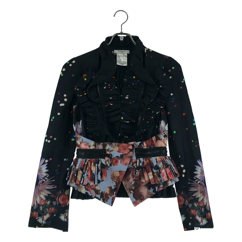 GIVENCHY / ジバンシィ | ジップ プリント切替 ギャザージャケット |