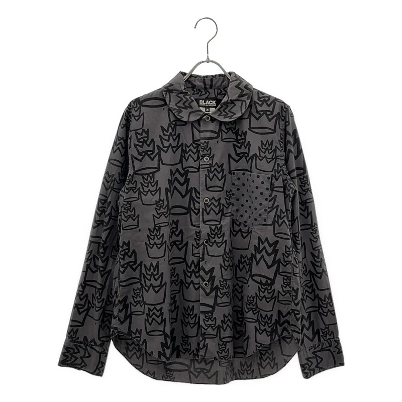 BLACK COMME des GARCONS / ブラックコムデギャルソン | 2013SS | コットン クラウンプリント 丸襟 シャツ | S | メンズ