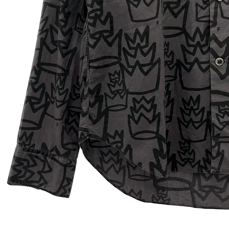 BLACK COMME des GARCONS / ブラックコムデギャルソン | 2013SS | コットン クラウンプリント 丸襟 シャツ | S | メンズ