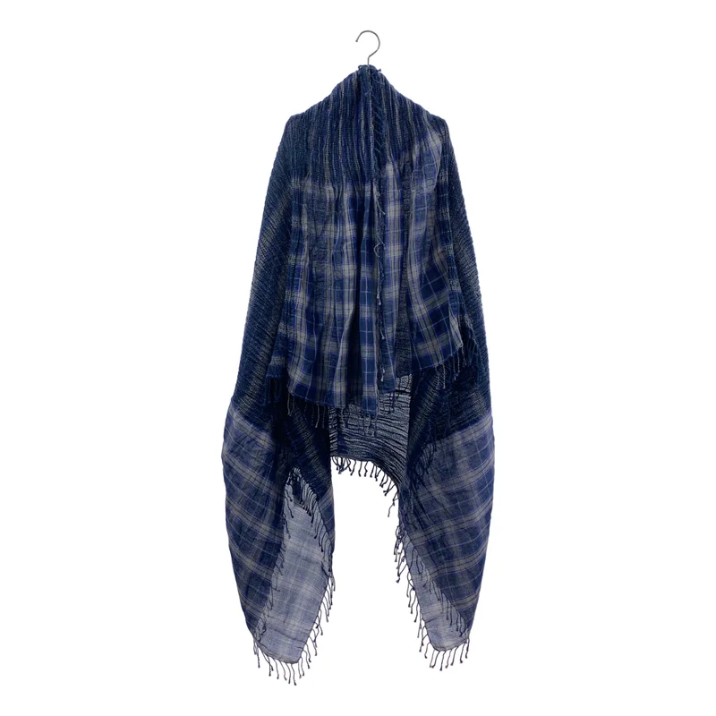 HaaT ISSEY MIYAKE / ハートイッセイミヤケ | シルク混 シャーリング チェック フリンジ 大判ストール |