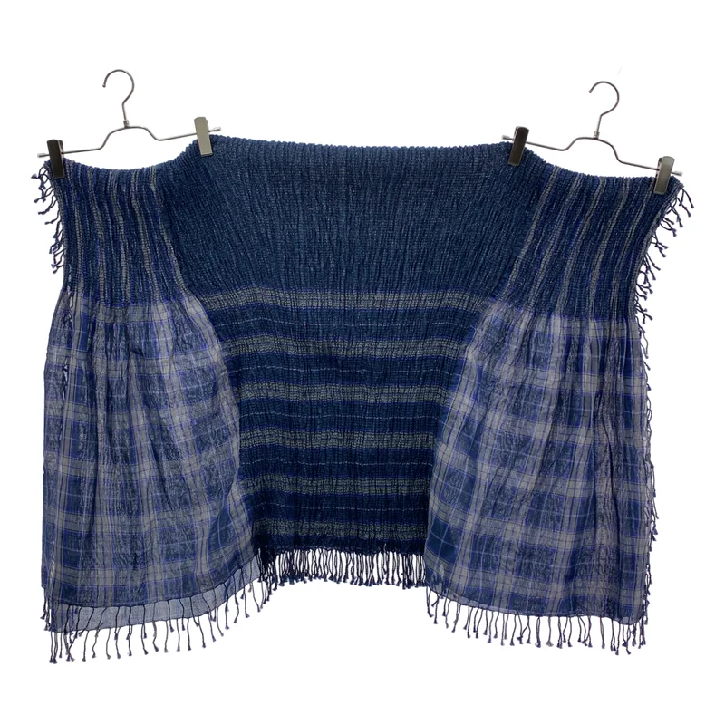 HaaT ISSEY MIYAKE / ハートイッセイミヤケ | シルク混 シャーリング チェック フリンジ 大判ストール |