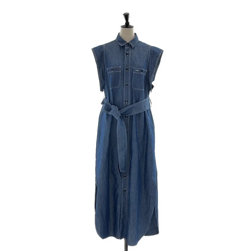HYKE / ハイク | 2024SS | CHAMBRAY DRESS / コットン リネン シャンブレードレス ノースリーブワンピース | 2 | レディース