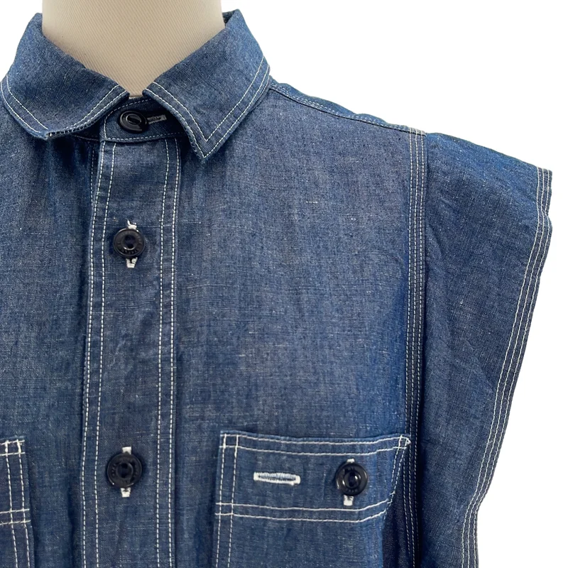HYKE / ハイク | 2024SS | CHAMBRAY DRESS / コットン リネン シャンブレードレス ノースリーブワンピース | 2 | レディース
