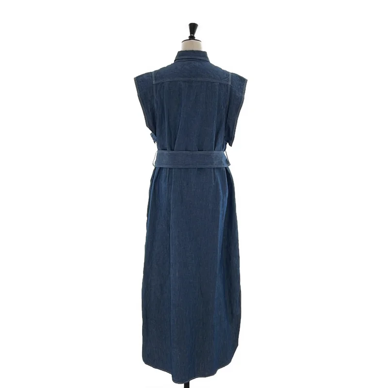 HYKE / ハイク | 2024SS | CHAMBRAY DRESS / コットン リネン シャンブレードレス ノースリーブワンピース | 2 | レディース