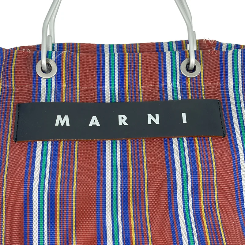 MARNI / マルニ | ナイロン ストライプ メタルハンドル ハンドバッグ |