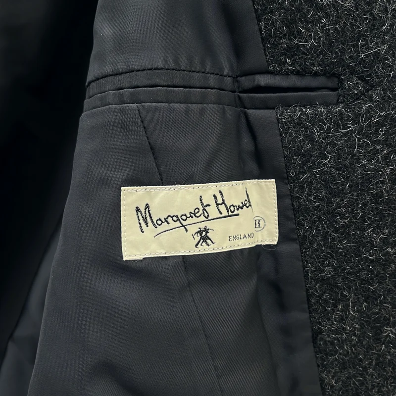 MARGARET HOWELL / マーガレットハウエル | ウール レザーパイピング ノーカラージャケット / 襟ファー着脱可 | 2 | レディース
