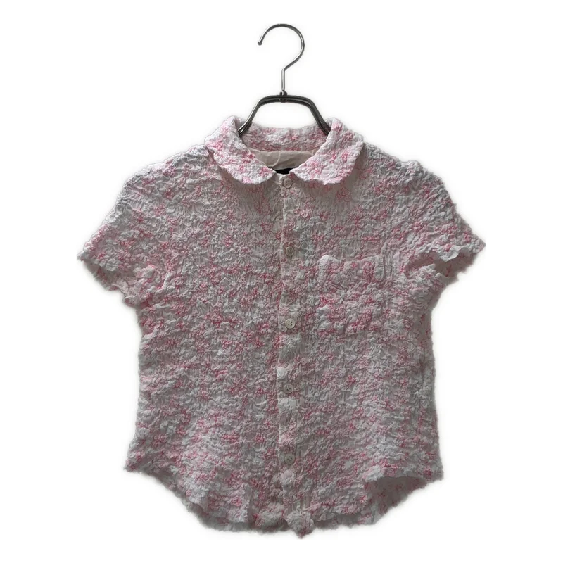 tricot COMME des GARCONS / トリココムデギャルソン | 2017SS | コットン シワ加工 フラワー刺しゅう ラウンドカラー 半袖シャツ | S | レディース