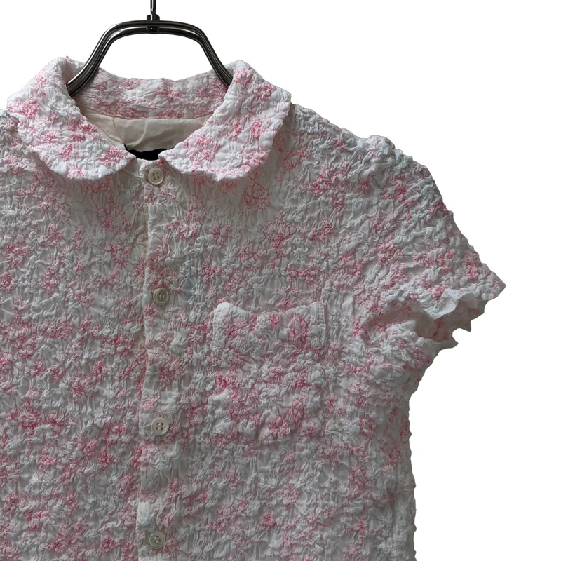 tricot COMME des GARCONS / トリココムデギャルソン | 2017SS | コットン シワ加工 フラワー刺しゅう ラウンドカラー 半袖シャツ | S | レディース