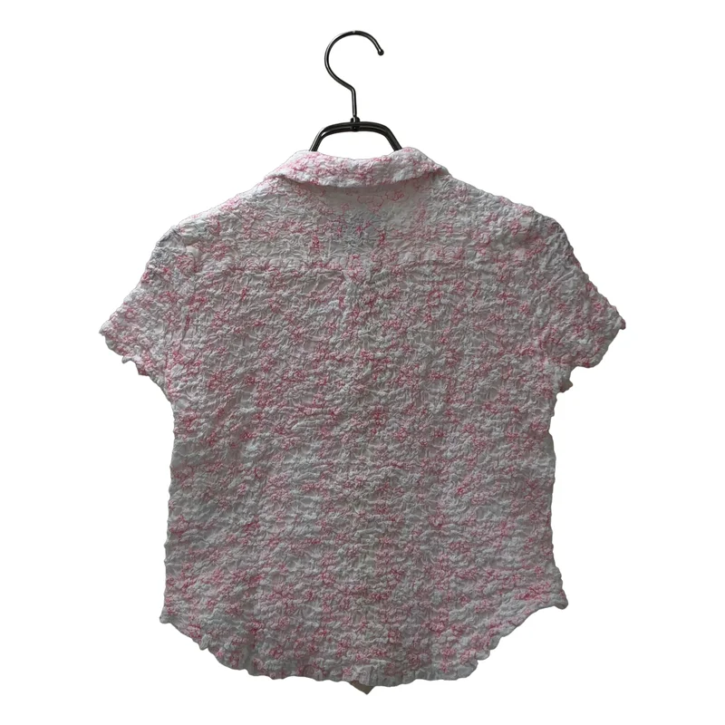 tricot COMME des GARCONS / トリココムデギャルソン | 2017SS | コットン シワ加工 フラワー刺しゅう ラウンドカラー 半袖シャツ | S | レディース