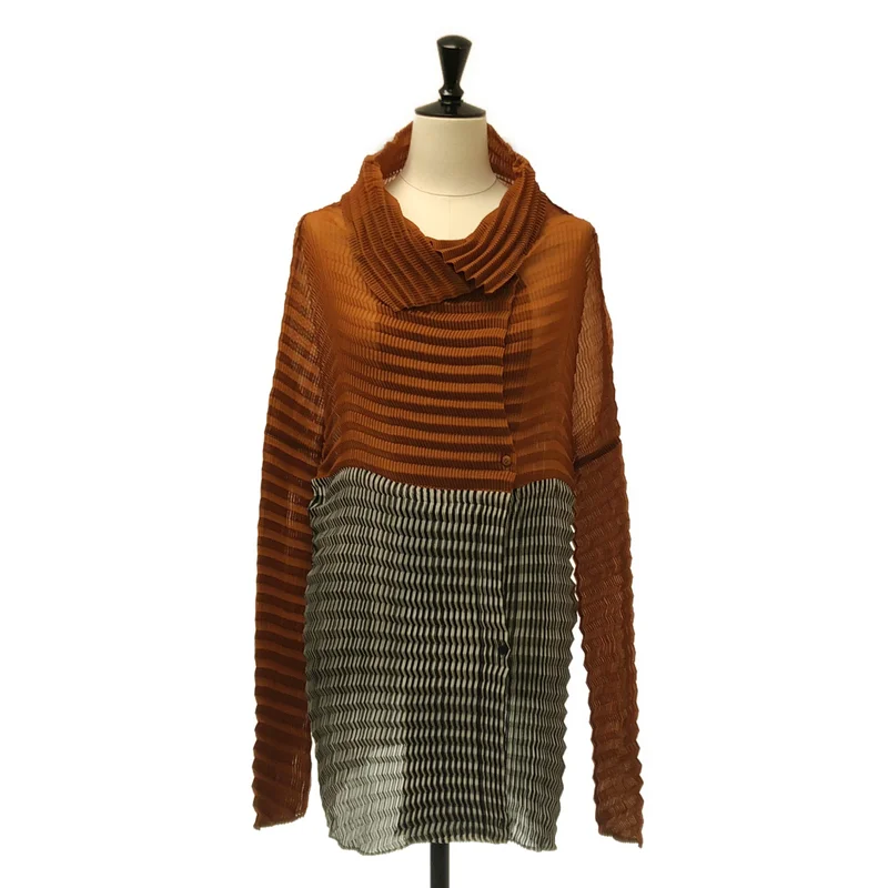 ISSEY MIYAKE / イッセイミヤケ | 柄切替 ハイネック シャツ | 2 | レディース