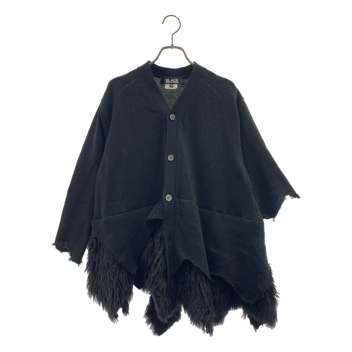 BLACK COMME des GARCONS / ブラックコムデギャルソン | 2023AW | Faux Fur Hem Cardigan / 変形 ファードッキング カットオフ ニット カーディガン | XS | ブラック | レディース BLACK COMME des GARCONS / ブラックコムデギャルソン | 2023AW | Faux