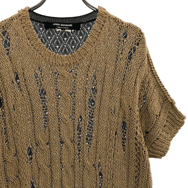 JUNYA WATANABE COMME des GARCONS / ジュンヤワタナベ | 2016SS | コットン ダメージ加工 切り替え クロシェニットワンピース | S | レディース
