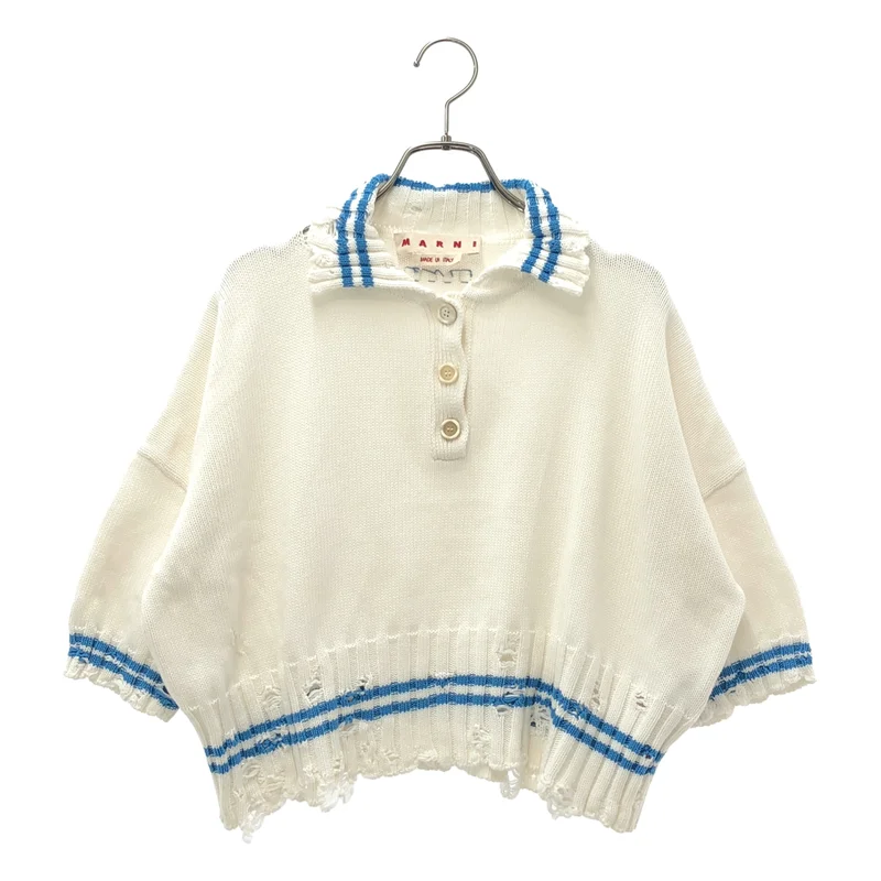 MARNI / マルニ | 2025AW | コットン ダメージ加工 ショートニット ポロシャツ | 40 | レディース