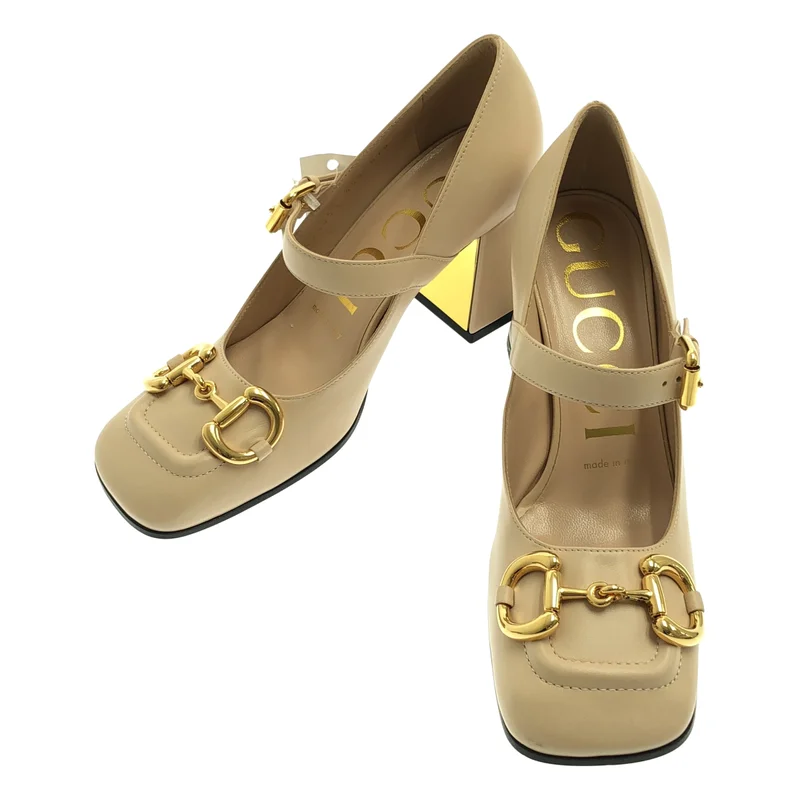 GUCCI / グッチ | レザー ホースビット スクエアトゥ チャンキーヒールパンプス | 35 1/2 | レディース