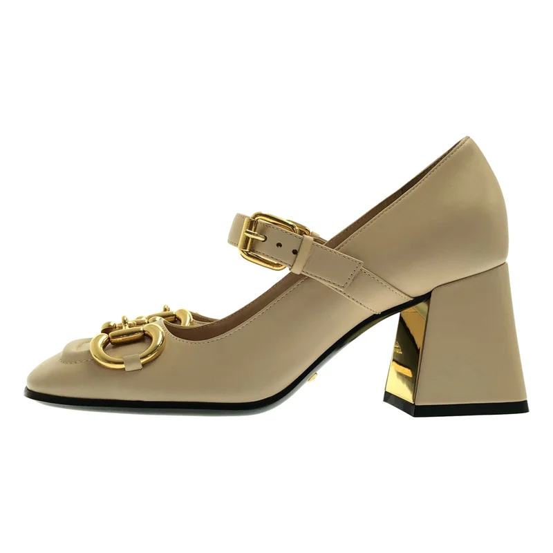 GUCCI / グッチ | レザー ホースビット スクエアトゥ チャンキーヒールパンプス | 35 1/2 | レディース