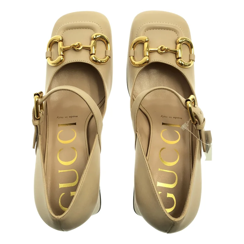 GUCCI / グッチ | レザー ホースビット スクエアトゥ チャンキーヒールパンプス | 35 1/2 | レディース