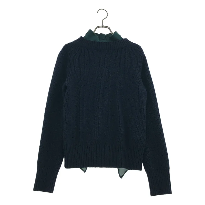 sacai / サカイ | サテンフリル切替 クルーネックニット | 1 | レディース