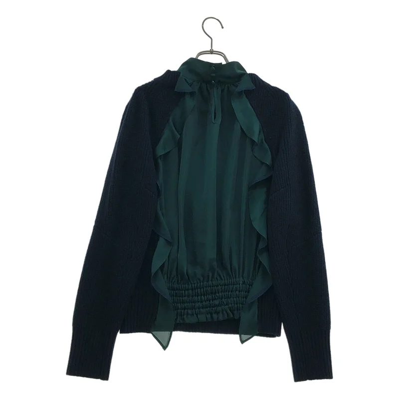 sacai / サカイ | サテンフリル切替 クルーネックニット | 1 | レディース