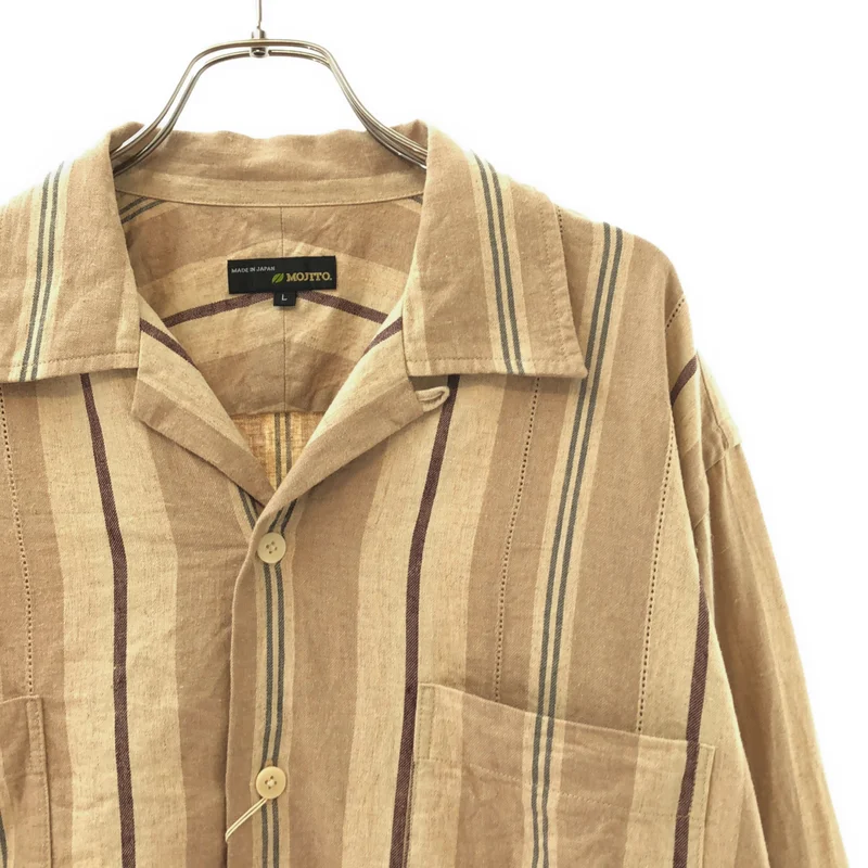 MOJITO / モヒート | 2025SS | ABSHINTH SHIRT Bar.2.0 / コットン リネン ストライプ オープンカラーシャツ | 48 | メンズ
