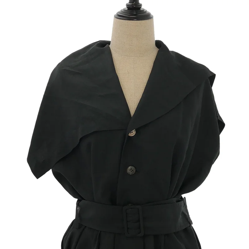 tricot COMME des GARCONS / トリココムデギャルソン | シルク レーヨン ビックカラー ノースリーブ ワンピース |