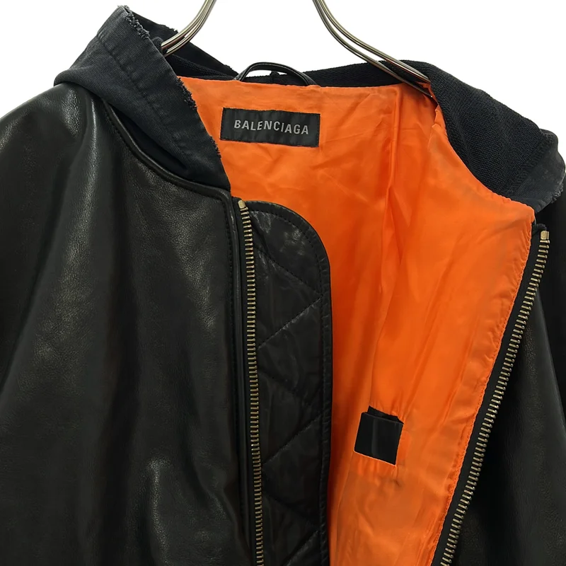 BALENCIAGA / バレンシアガ | レザー コットン オーバーサイズ ジャケット / ダメージ加工 | XS | メンズ