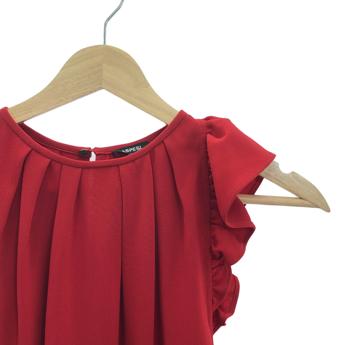 【美品】  ASPESI / アスペジ | フリル ギャザー ノースリーブ ブラウス | 40 | レッド | レディース 美品】 ASPESI / アスペジ | フリル ギャザー ノースリーブ ブラウス