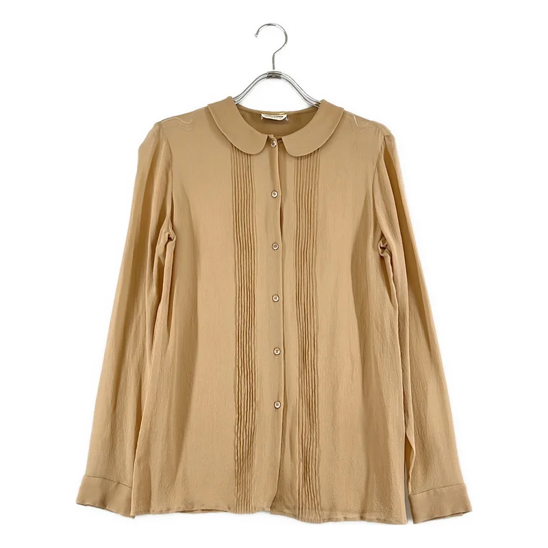 SAINT LAURENT PARIS / サンローランパリ | シルク ピンタック ラウンドカラーシャツ |