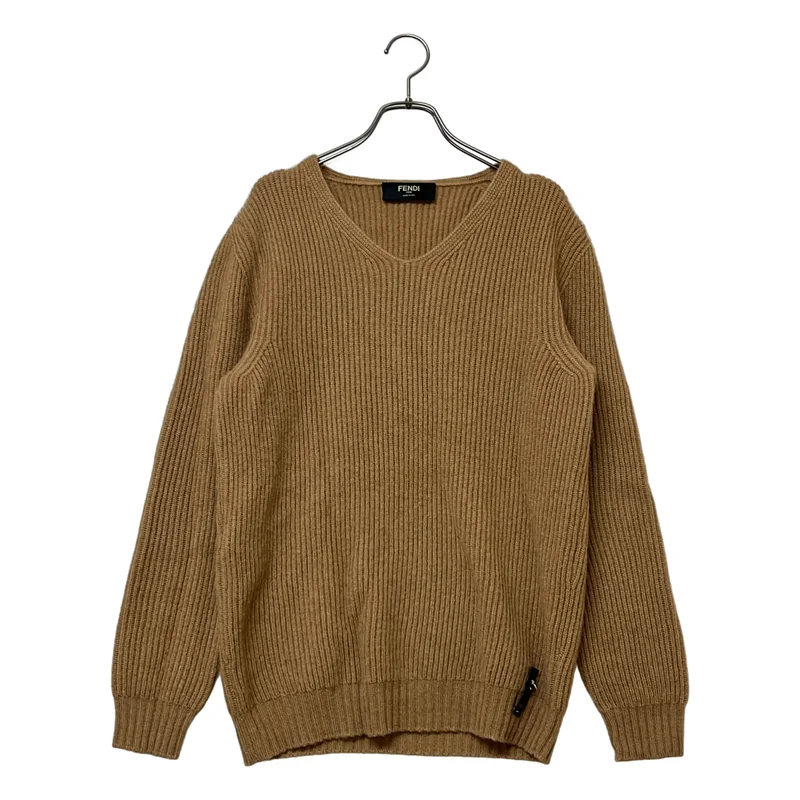 FENDI / フェンディ | キャメル Vネック リブニット | 48 | メンズ